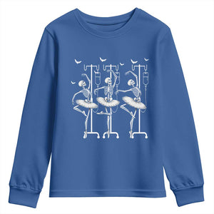 Emergency Room RN Nurse Halloween Youth Sweatshirt Dancing Skeleton TS12 Royal Blue Print Your Wear