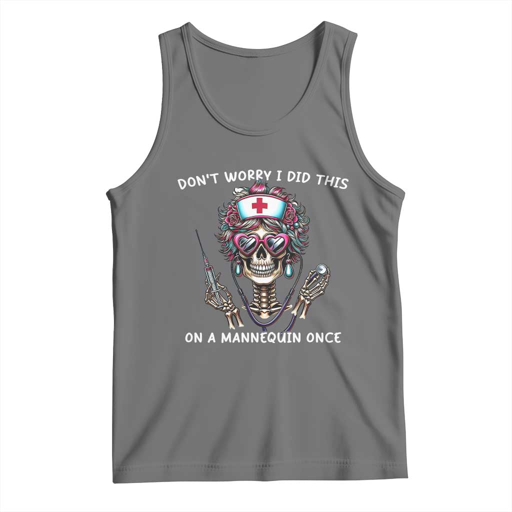 Funny Halloween Skeleton Nurse Tank Top Do not Worry I Did This On A Mannequin Once TS12 Black Heather Print Your Wear