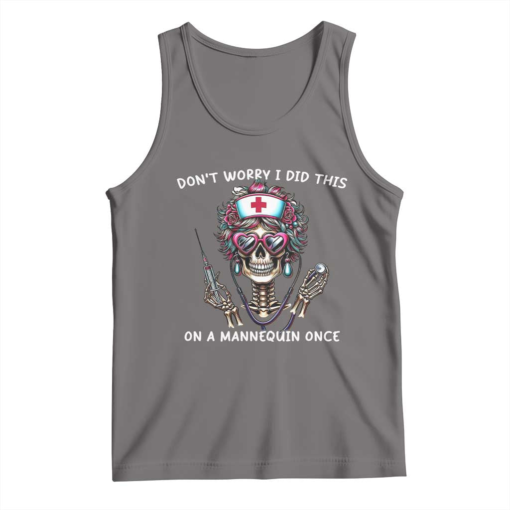 Funny Halloween Skeleton Nurse Tank Top Do not Worry I Did This On A Mannequin Once TS12 Deep Heather Print Your Wear