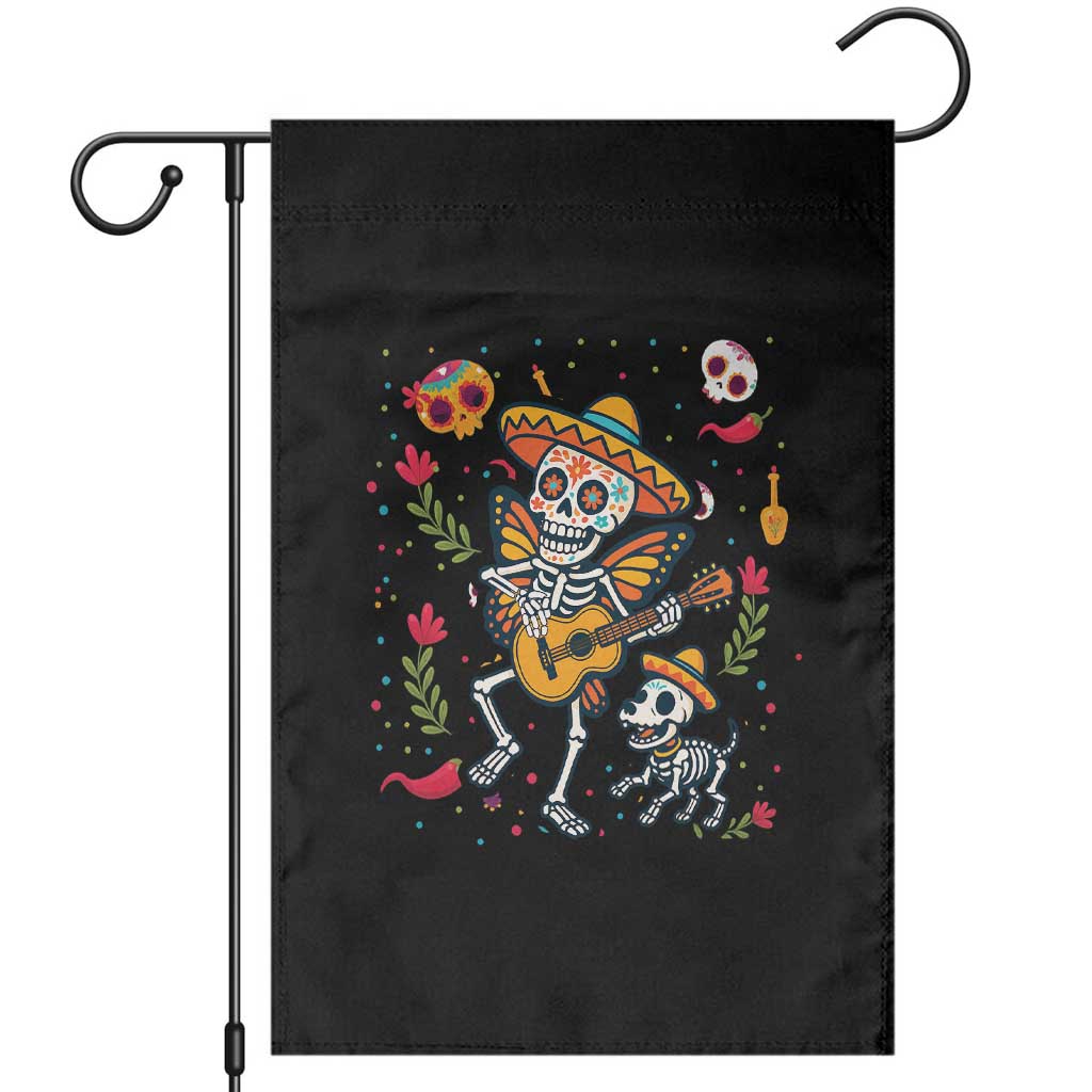 Day Of The Dead Skeleton Garden Flag Playing Guitar With Dog Mexican Festival TS12 Black Print Your Wear