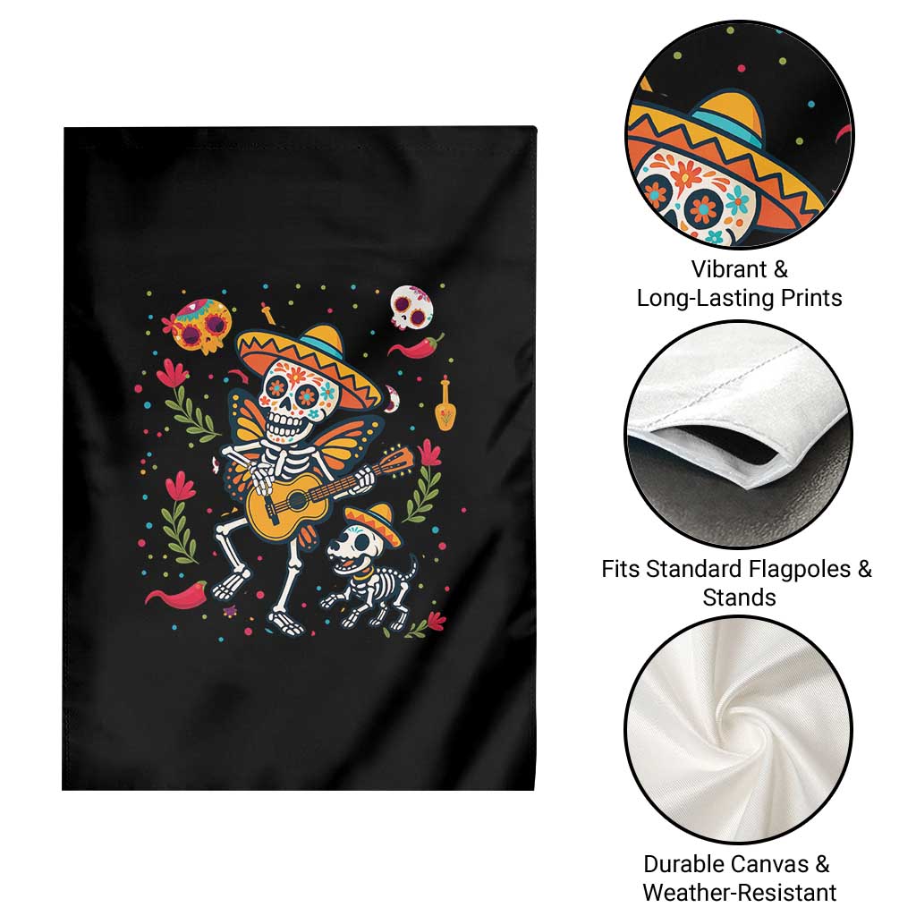 Day Of The Dead Skeleton Garden Flag Playing Guitar With Dog Mexican Festival TS12 Print Your Wear