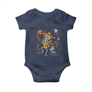Day Of The Dead Skeleton Baby Onesie Playing Guitar With Dog Mexican Festival TS12 Navy Print Your Wear