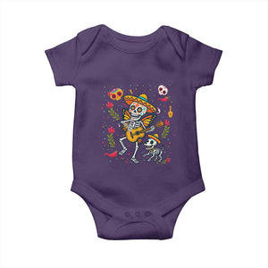Day Of The Dead Skeleton Baby Onesie Playing Guitar With Dog Mexican Festival TS12 Purple Print Your Wear