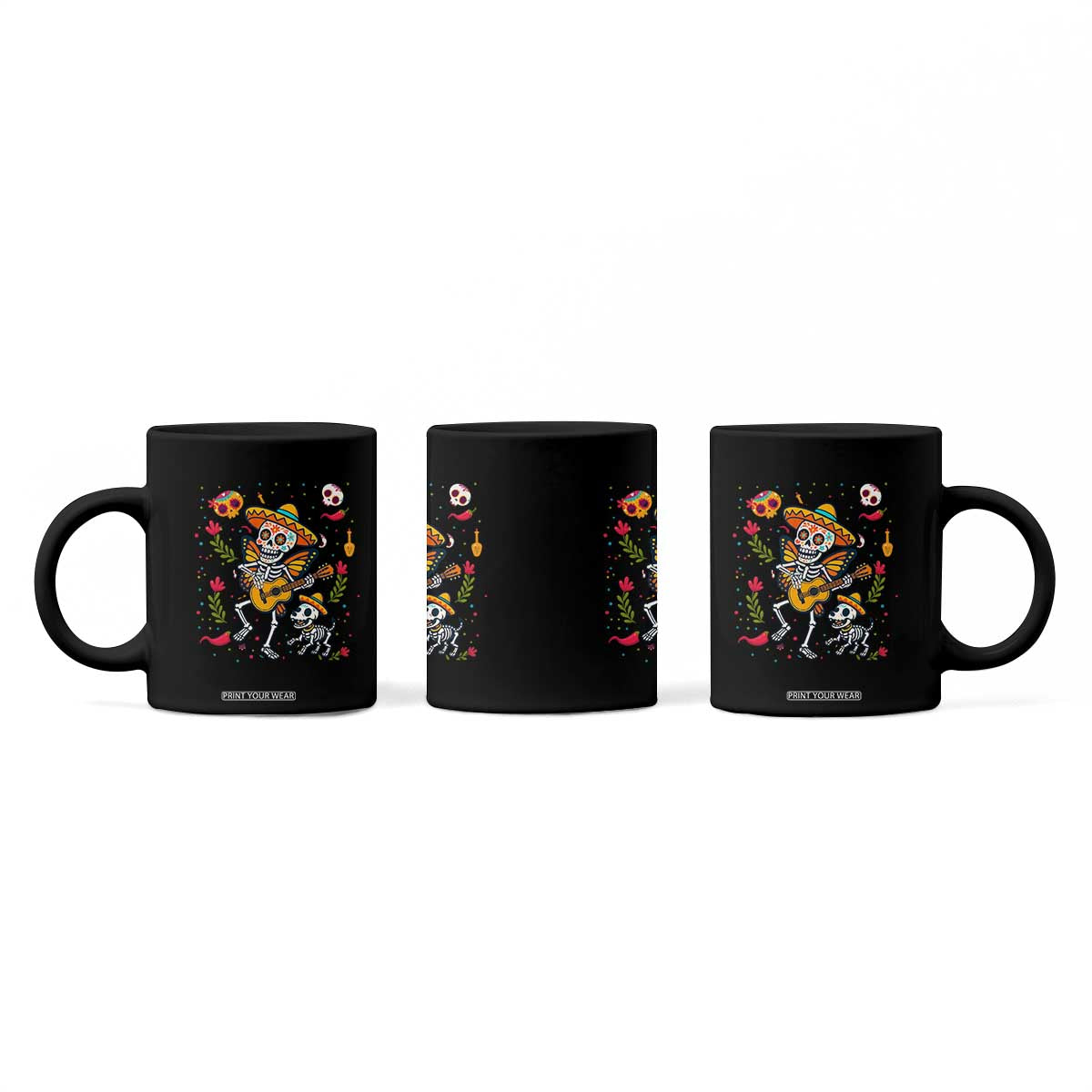 Day Of The Dead Skeleton Coffee Mug Playing Guitar With Dog Mexican Festival TS12 Print Your Wear