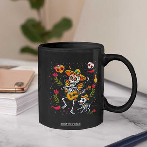 Day Of The Dead Skeleton Coffee Mug Playing Guitar With Dog Mexican Festival TS12 Print Your Wear