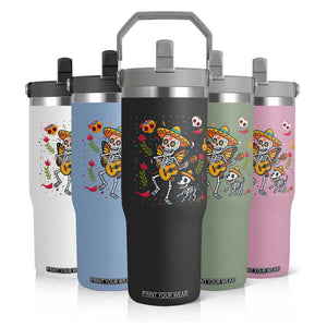 Day Of The Dead Skeleton Flip Straw Tumbler Playing Guitar With Dog Mexican Festival TS12 Print Your Wear