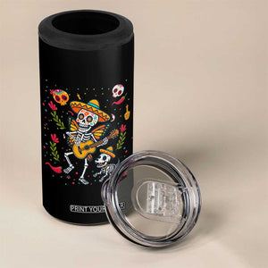 Day Of The Dead Skeleton 4 in 1 Can Cooler Tumbler Playing Guitar With Dog Mexican Festival TS12 Print Your Wear