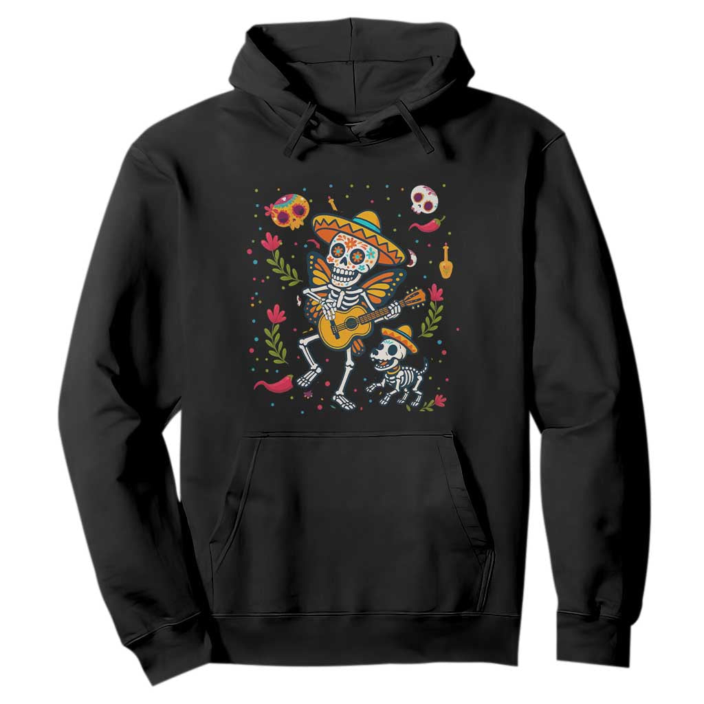 Day Of The Dead Skeleton Hoodie Playing Guitar With Dog Mexican Festival TS12 Black Print Your Wear