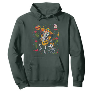 Day Of The Dead Skeleton Hoodie Playing Guitar With Dog Mexican Festival TS12 Dark Forest Green Print Your Wear