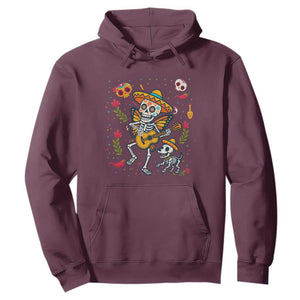 Day Of The Dead Skeleton Hoodie Playing Guitar With Dog Mexican Festival TS12 Maroon Print Your Wear