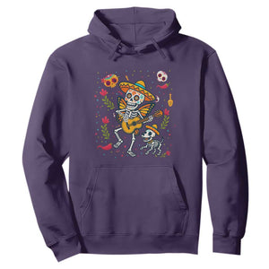 Day Of The Dead Skeleton Hoodie Playing Guitar With Dog Mexican Festival TS12 Purple Print Your Wear