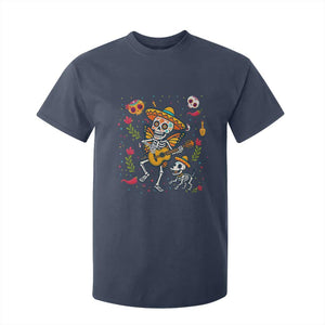 Day Of The Dead Skeleton T Shirt For Kid Playing Guitar With Dog Mexican Festival TS12 Navy Print Your Wear