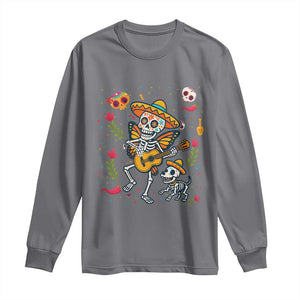 Day Of The Dead Skeleton Long Sleeve Shirt Playing Guitar With Dog Mexican Festival TS12 Charcoal Print Your Wear