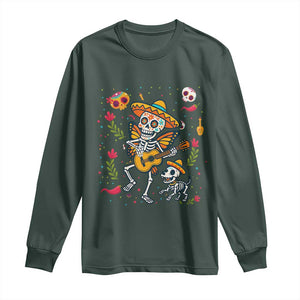 Day Of The Dead Skeleton Long Sleeve Shirt Playing Guitar With Dog Mexican Festival TS12 Dark Forest Green Print Your Wear
