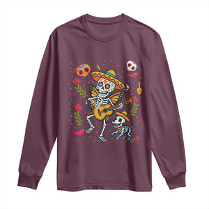 Day Of The Dead Skeleton Long Sleeve Shirt Playing Guitar With Dog Mexican Festival TS12 Maroon Print Your Wear