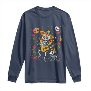 Day Of The Dead Skeleton Long Sleeve Shirt Playing Guitar With Dog Mexican Festival TS12 Navy Print Your Wear