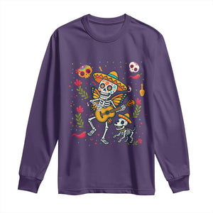 Day Of The Dead Skeleton Long Sleeve Shirt Playing Guitar With Dog Mexican Festival TS12 Purple Print Your Wear