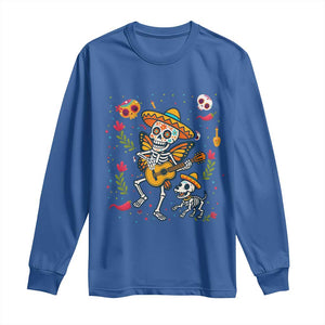 Day Of The Dead Skeleton Long Sleeve Shirt Playing Guitar With Dog Mexican Festival TS12 Royal Blue Print Your Wear