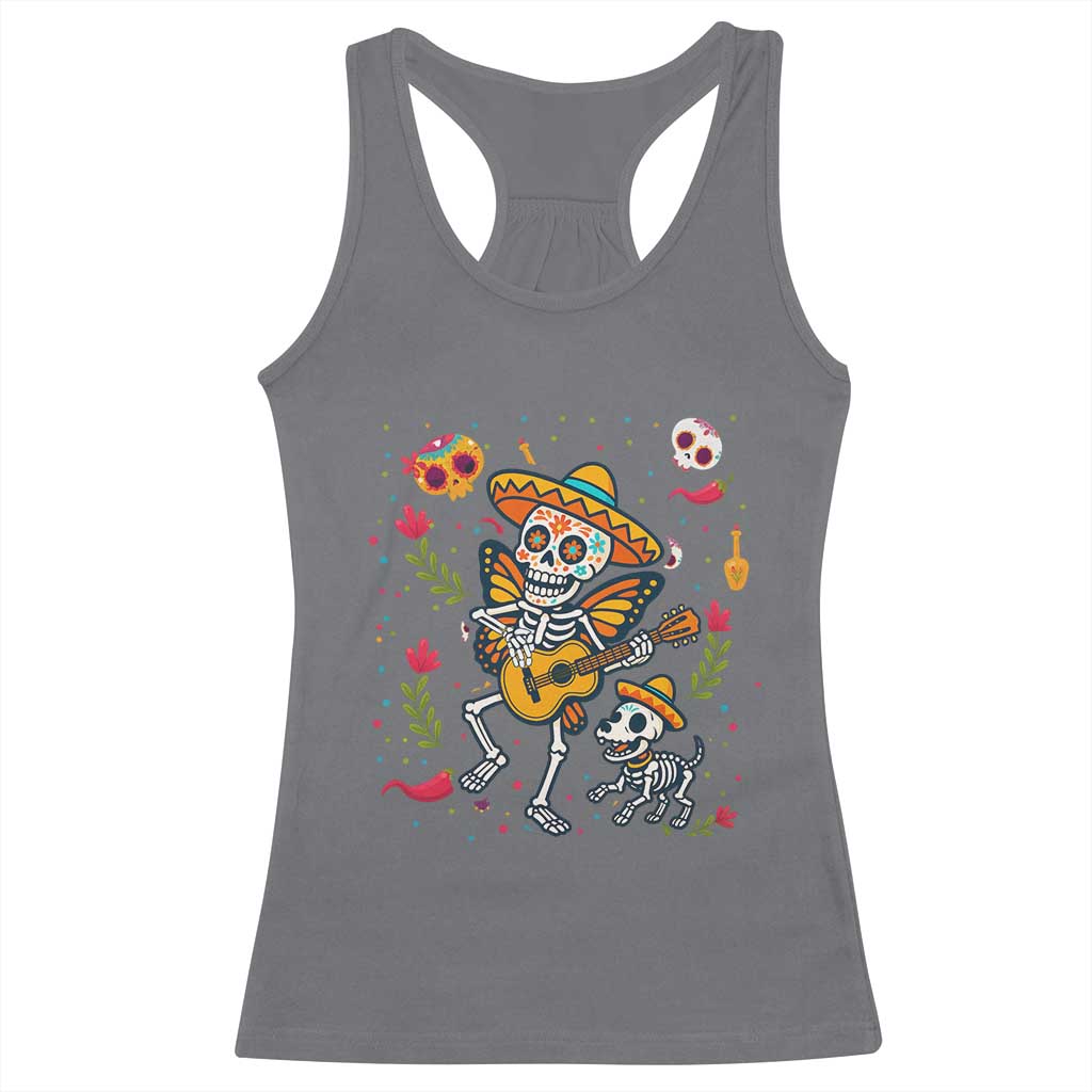 Day Of The Dead Skeleton Racerback Tank Top Playing Guitar With Dog Mexican Festival TS12 Charcoal Print Your Wear