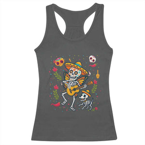Day Of The Dead Skeleton Racerback Tank Top Playing Guitar With Dog Mexican Festival TS12 Dark Heather Print Your Wear