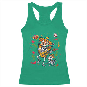 Day Of The Dead Skeleton Racerback Tank Top Playing Guitar With Dog Mexican Festival TS12 Irish Green Print Your Wear