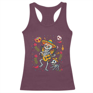 Day Of The Dead Skeleton Racerback Tank Top Playing Guitar With Dog Mexican Festival TS12 Maroon Print Your Wear