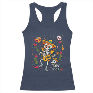 Day Of The Dead Skeleton Racerback Tank Top Playing Guitar With Dog Mexican Festival TS12 Navy Print Your Wear