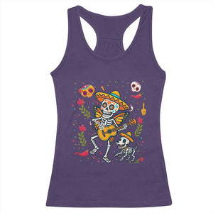 Day Of The Dead Skeleton Racerback Tank Top Playing Guitar With Dog Mexican Festival TS12 Purple Print Your Wear