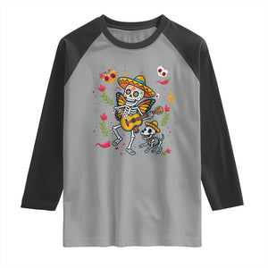 Day Of The Dead Skeleton Raglan Shirt Playing Guitar With Dog Mexican Festival TS12 Sport Gray Black Print Your Wear