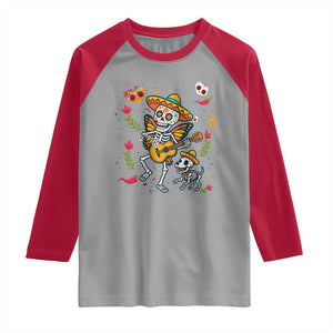 Day Of The Dead Skeleton Raglan Shirt Playing Guitar With Dog Mexican Festival TS12 Sport Gray Red Print Your Wear