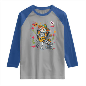 Day Of The Dead Skeleton Raglan Shirt Playing Guitar With Dog Mexican Festival TS12 Sport Gray Royal Print Your Wear