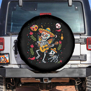 Day Of The Dead Skeleton Spare Tire Cover Playing Guitar With Dog Mexican Festival TS12 No hole Black Print Your Wear
