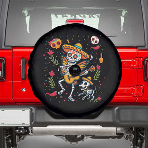 Day Of The Dead Skeleton Spare Tire Cover Playing Guitar With Dog Mexican Festival TS12 Black Print Your Wear