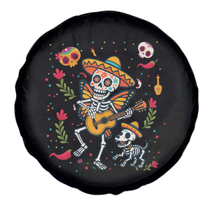 Day Of The Dead Skeleton Spare Tire Cover Playing Guitar With Dog Mexican Festival TS12 Print Your Wear