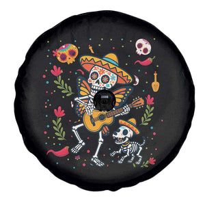 Day Of The Dead Skeleton Spare Tire Cover Playing Guitar With Dog Mexican Festival TS12 Print Your Wear
