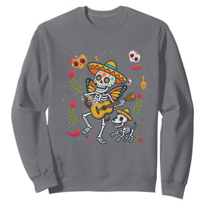 Day Of The Dead Skeleton Sweatshirt Playing Guitar With Dog Mexican Festival TS12 Charcoal Print Your Wear