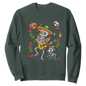 Day Of The Dead Skeleton Sweatshirt Playing Guitar With Dog Mexican Festival TS12 Dark Forest Green Print Your Wear