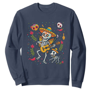 Day Of The Dead Skeleton Sweatshirt Playing Guitar With Dog Mexican Festival TS12 Navy Print Your Wear