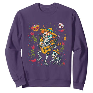 Day Of The Dead Skeleton Sweatshirt Playing Guitar With Dog Mexican Festival TS12 Purple Print Your Wear