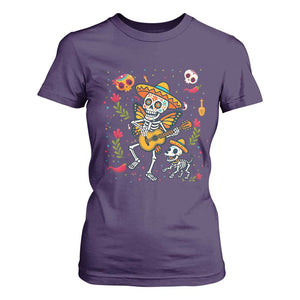 Day Of The Dead Skeleton T Shirt For Women Playing Guitar With Dog Mexican Festival TS12 Purple Print Your Wear