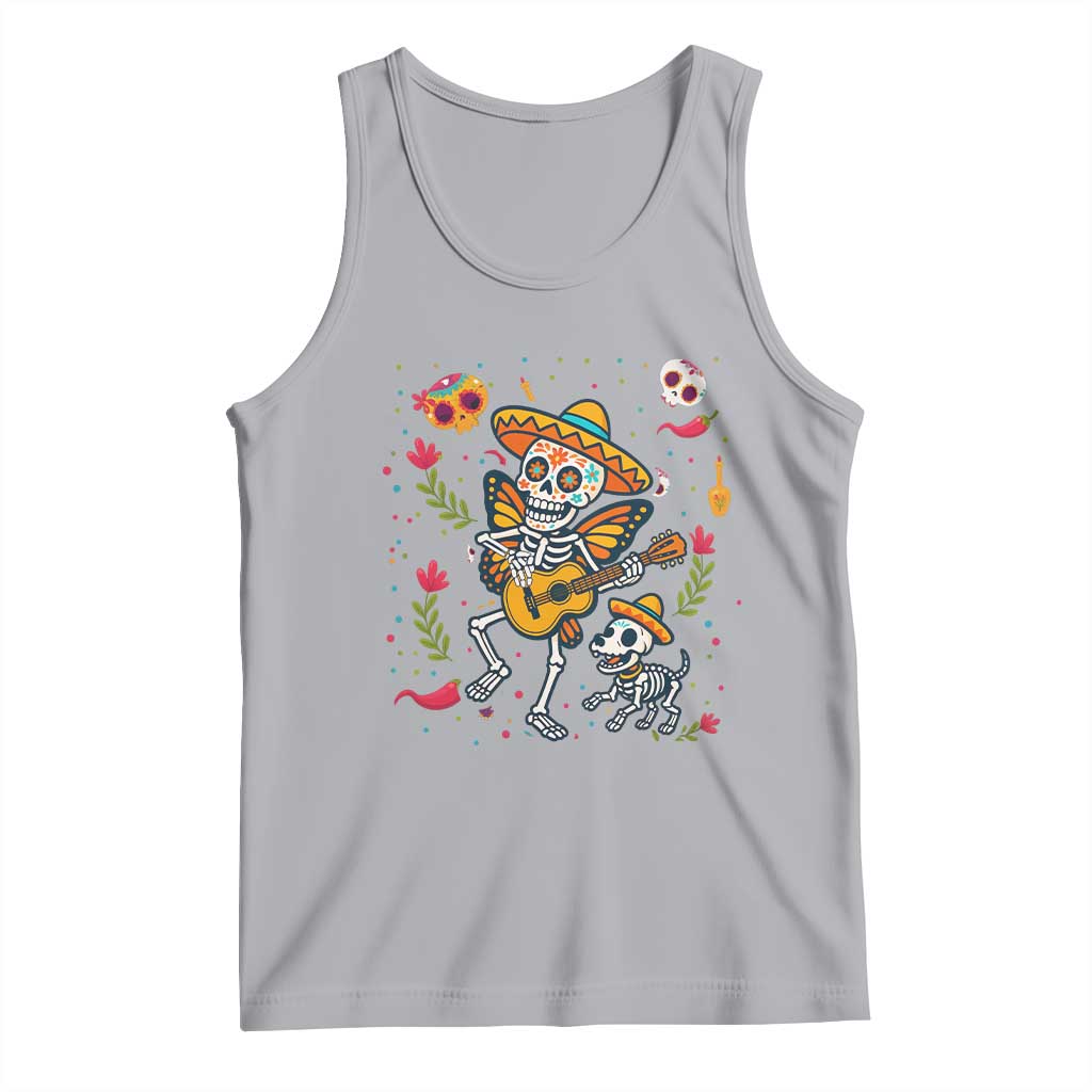 Day of the Dead Skeleton Tank Top Playing Guitar With Dog Mexican Festival TS12 Athletic Heather Print Your Wear