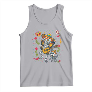 Day of the Dead Skeleton Tank Top Playing Guitar With Dog Mexican Festival TS12 Athletic Heather Print Your Wear