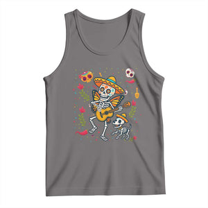 Day of the Dead Skeleton Tank Top Playing Guitar With Dog Mexican Festival TS12 Deep Heather Print Your Wear