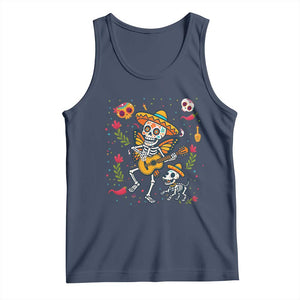 Day of the Dead Skeleton Tank Top Playing Guitar With Dog Mexican Festival TS12 Navy Print Your Wear
