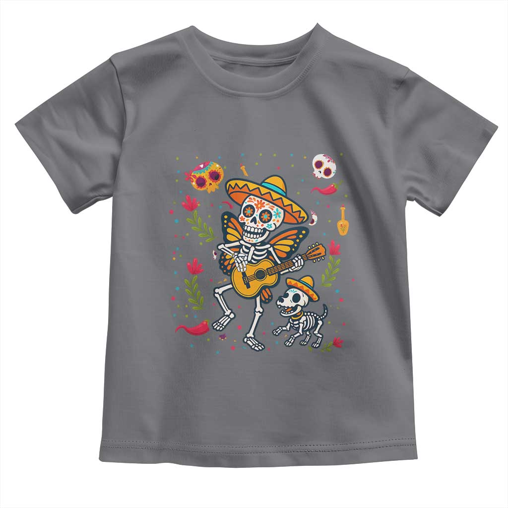Day Of The Dead Skeleton Toddler T Shirt Playing Guitar With Dog Mexican Festival TS12 Charcoal Print Your Wear