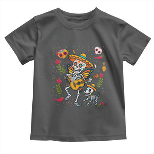 Day Of The Dead Skeleton Toddler T Shirt Playing Guitar With Dog Mexican Festival TS12 Dark Heather Print Your Wear