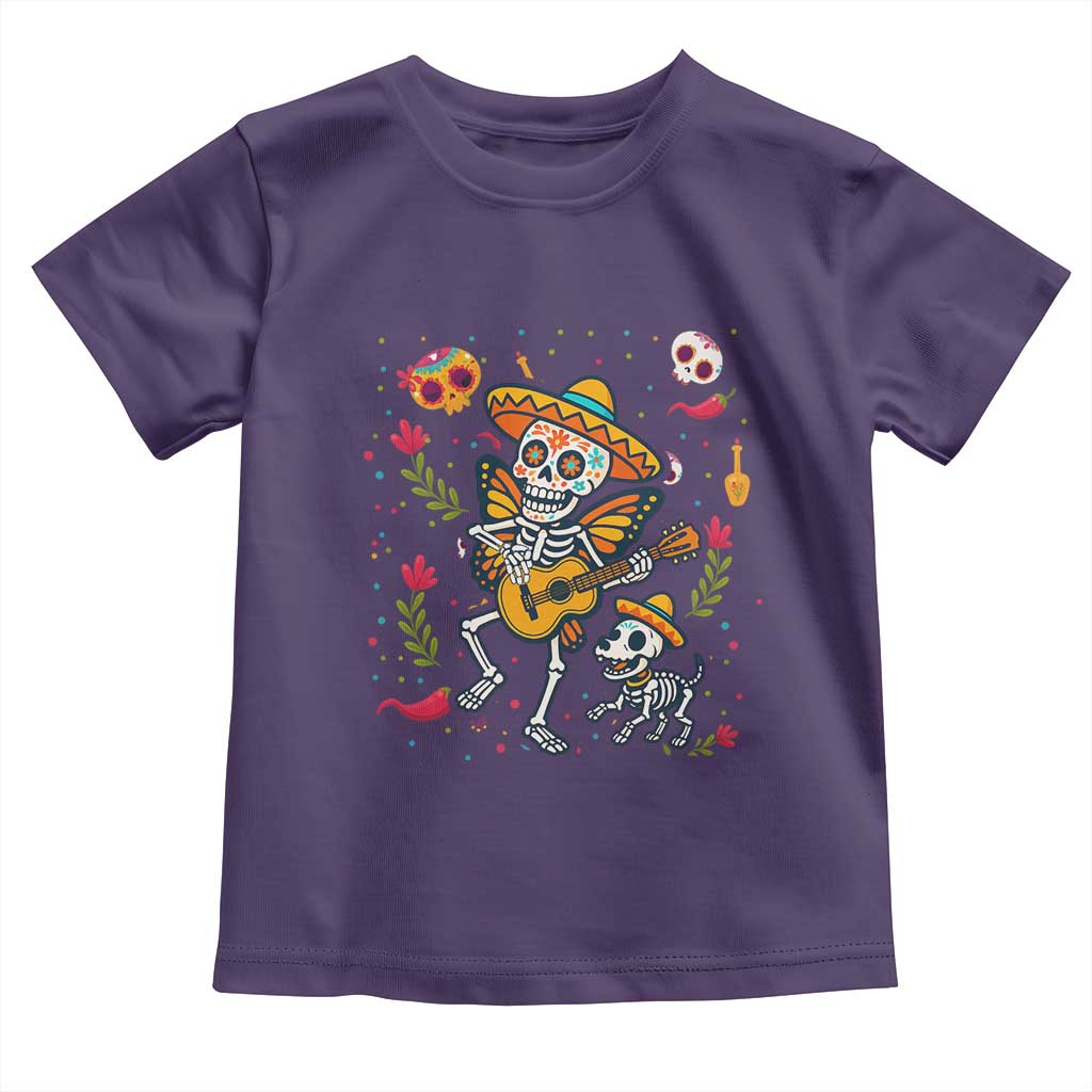 Day Of The Dead Skeleton Toddler T Shirt Playing Guitar With Dog Mexican Festival TS12 Purple Print Your Wear