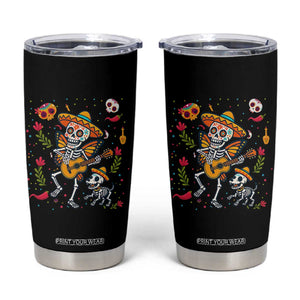 Day Of The Dead Skeleton Tumbler Cup Playing Guitar With Dog Mexican Festival TS12 Black Print Your Wear