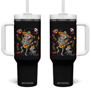 Day Of The Dead Skeleton Tumbler With Handle Playing Guitar With Dog Mexican Festival TS12 One Size: 40 oz Black Print Your Wear