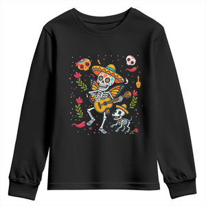 Day Of The Dead Skeleton Youth Sweatshirt Playing Guitar With Dog Mexican Festival TS12 Black Print Your Wear